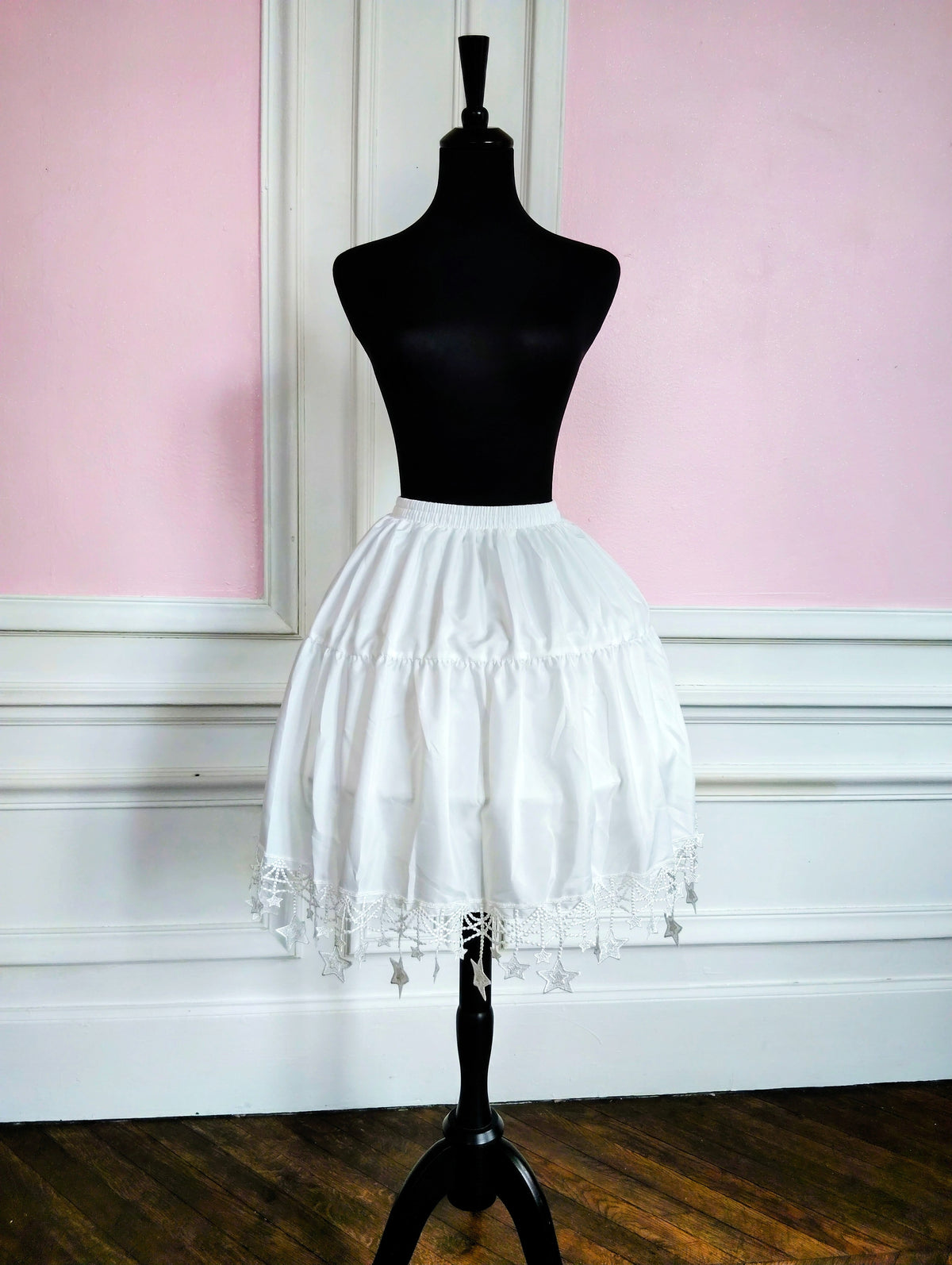 Jupon Court Lolita Blanc à Dentelle Étoilée, Sous-Jupe Bouffante Princesse