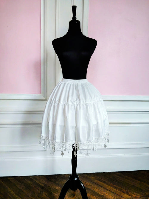 Jupon Court Lolita Blanc à Dentelle Étoilée, Sous-Jupe Bouffante Princesse