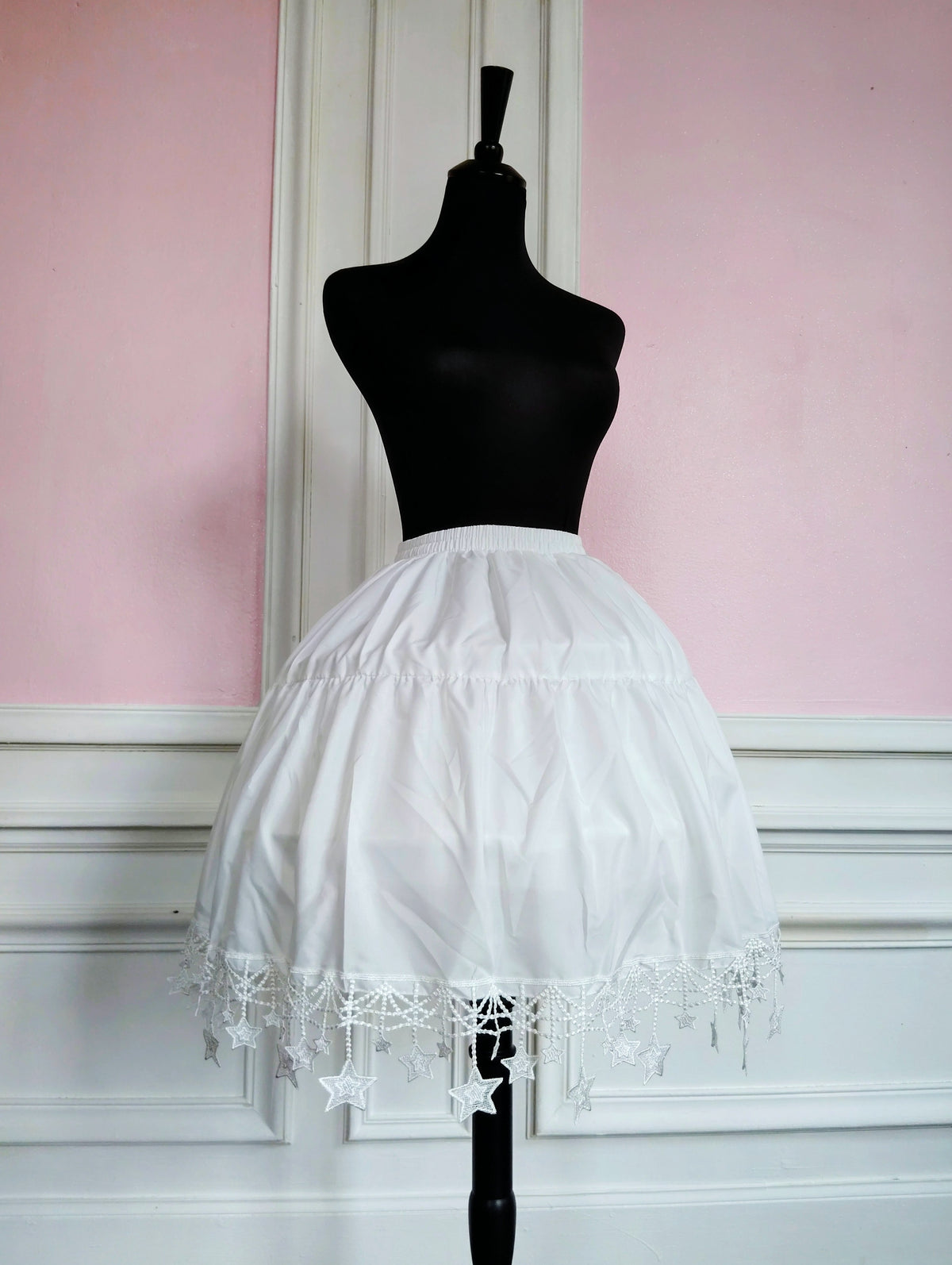 Jupon Court Lolita Blanc à Dentelle Étoilée, Sous-Jupe Bouffante Princesse