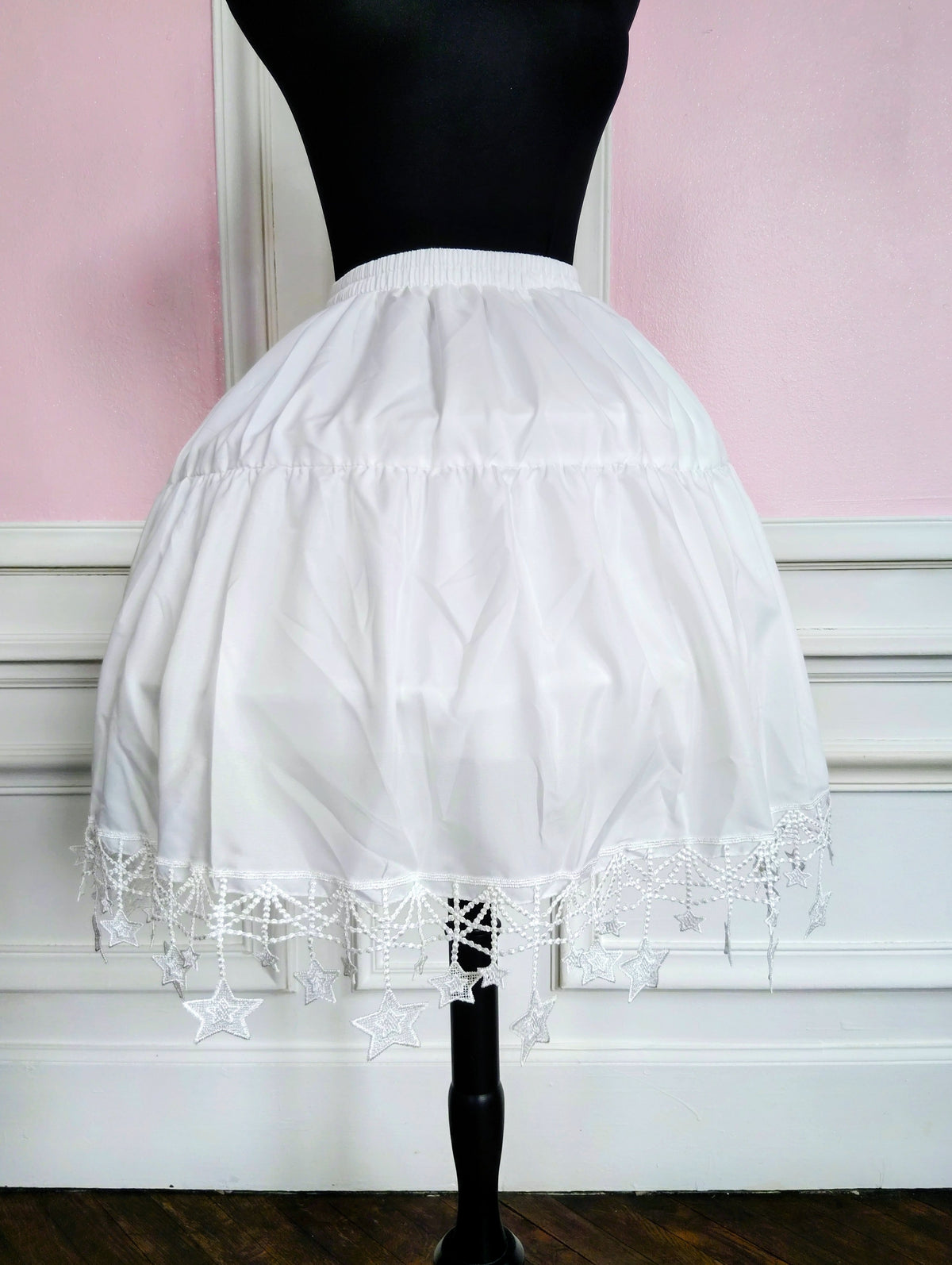 Jupon Court Lolita Blanc à Dentelle Étoilée, Sous-Jupe Bouffante Princesse
