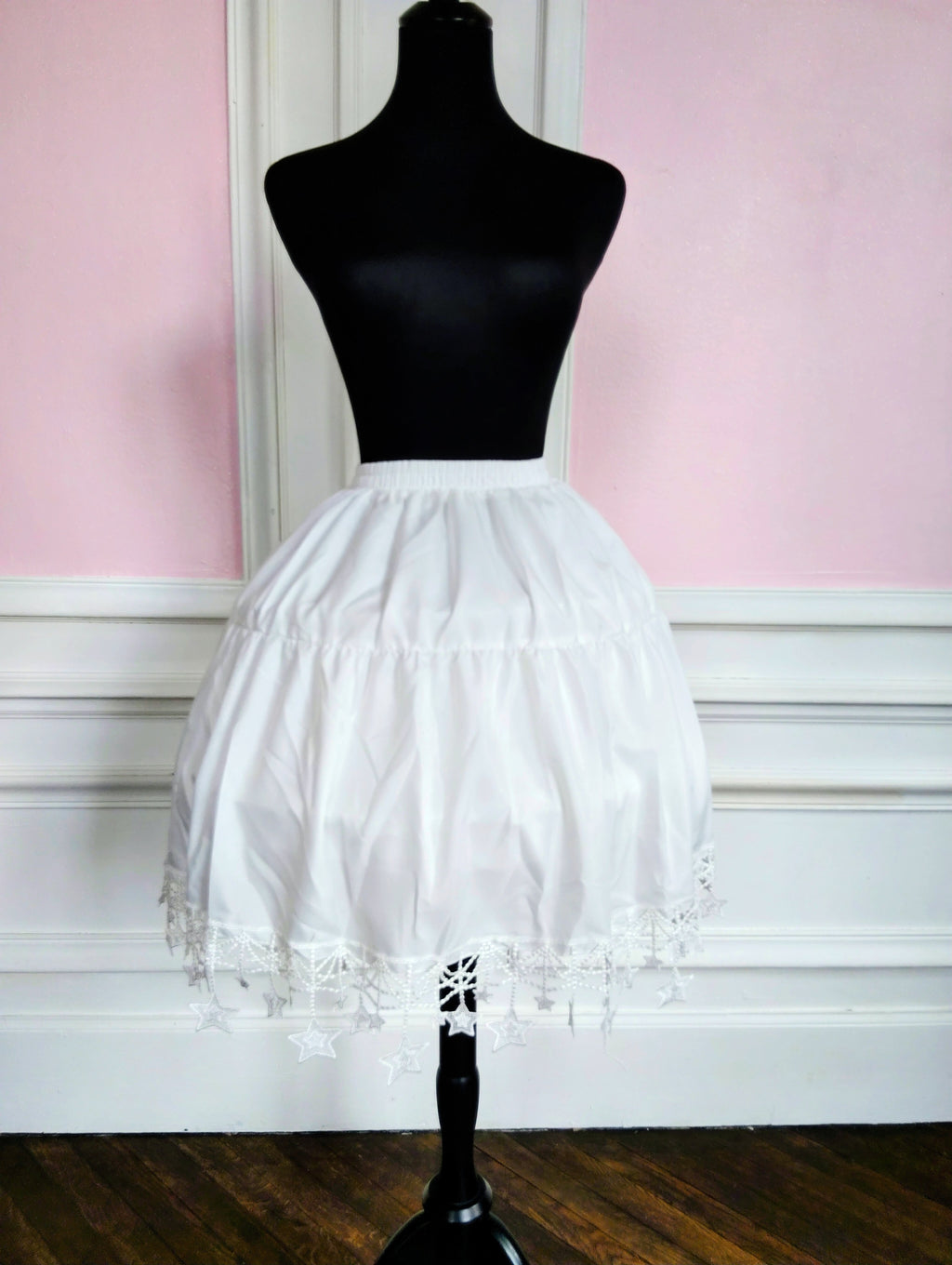 Jupon Court Lolita Blanc à Dentelle Étoilée, Sous-Jupe Bouffante Princesse