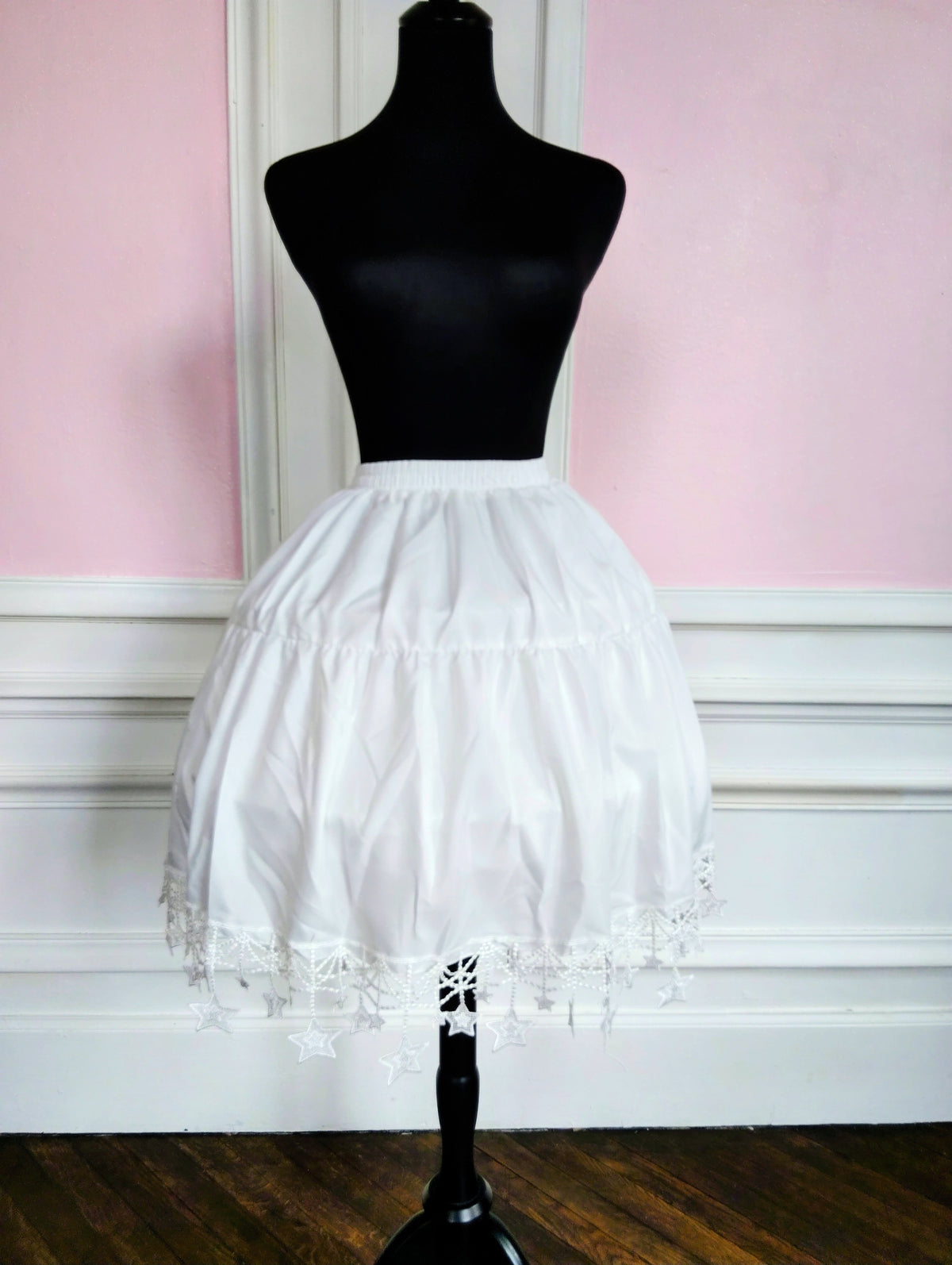 Jupon Court Lolita Blanc à Dentelle Étoilée, Sous-Jupe Bouffante Princesse
