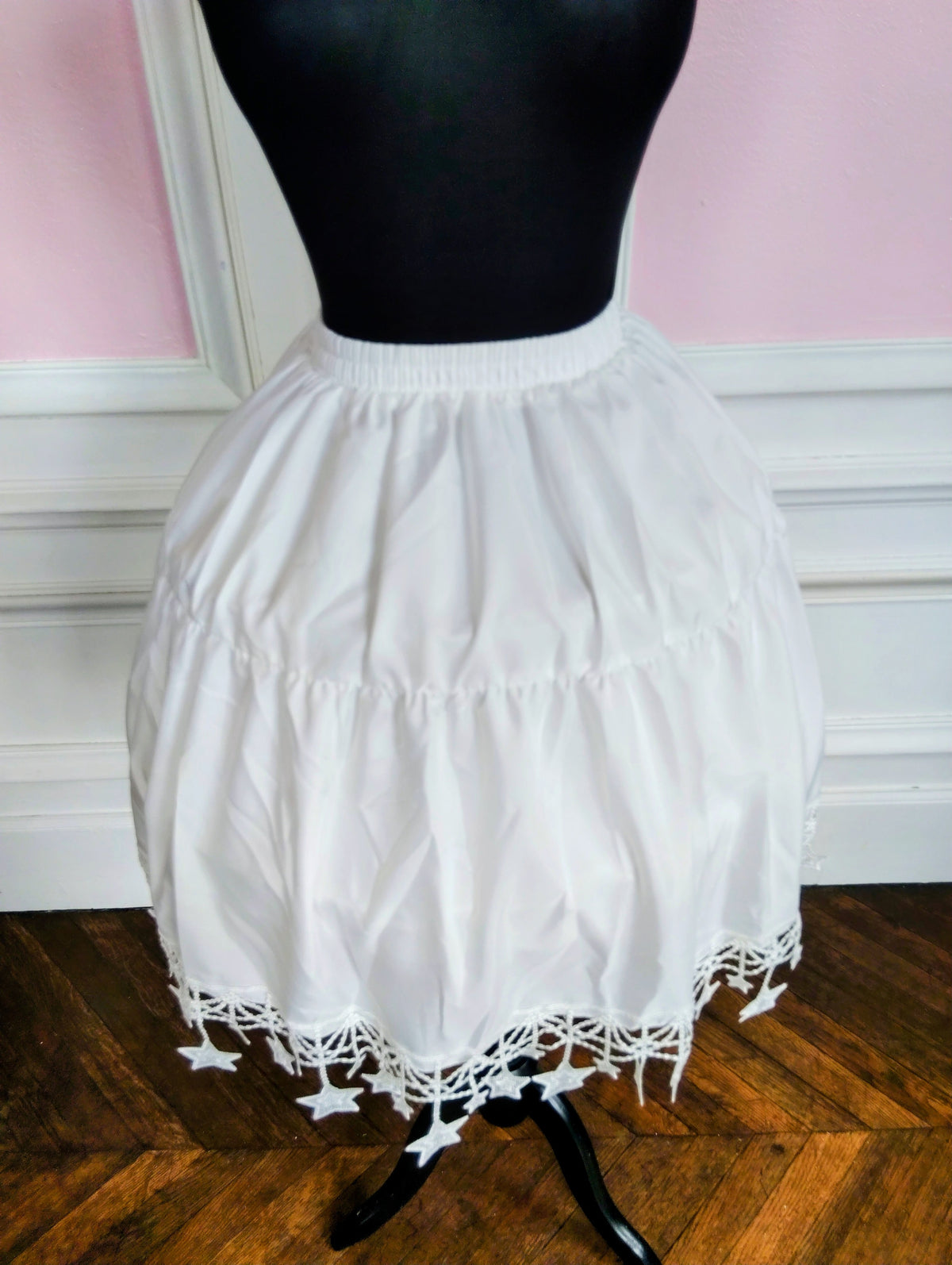Jupon Court Lolita Blanc à Dentelle Étoilée, Sous-Jupe Bouffante Princesse