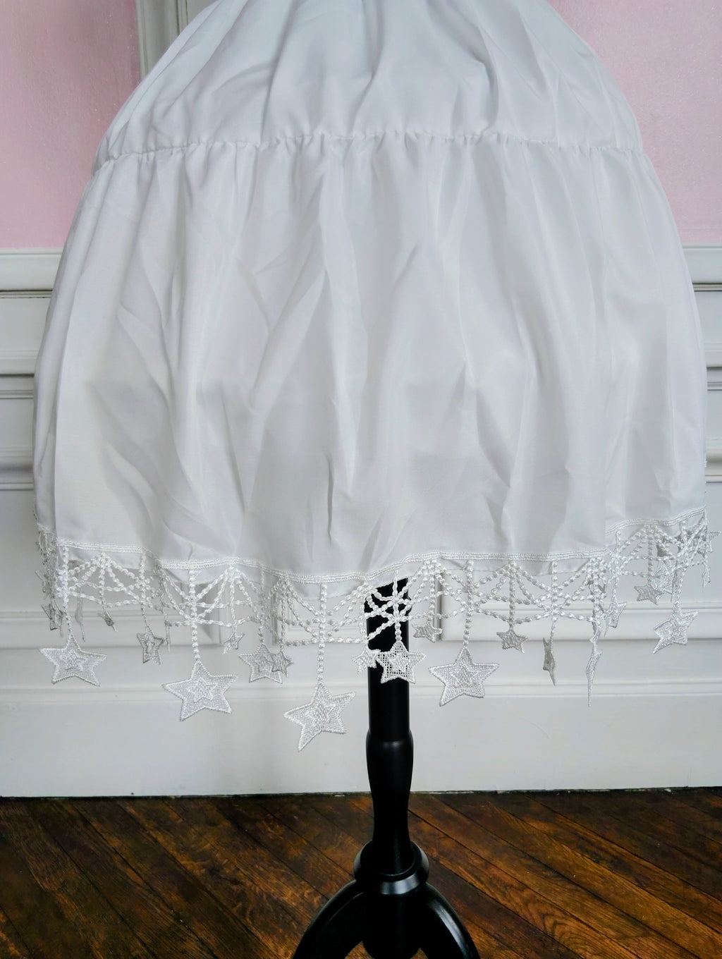Jupon Court Lolita Blanc à Dentelle Étoilée, Sous-Jupe Bouffante Princesse