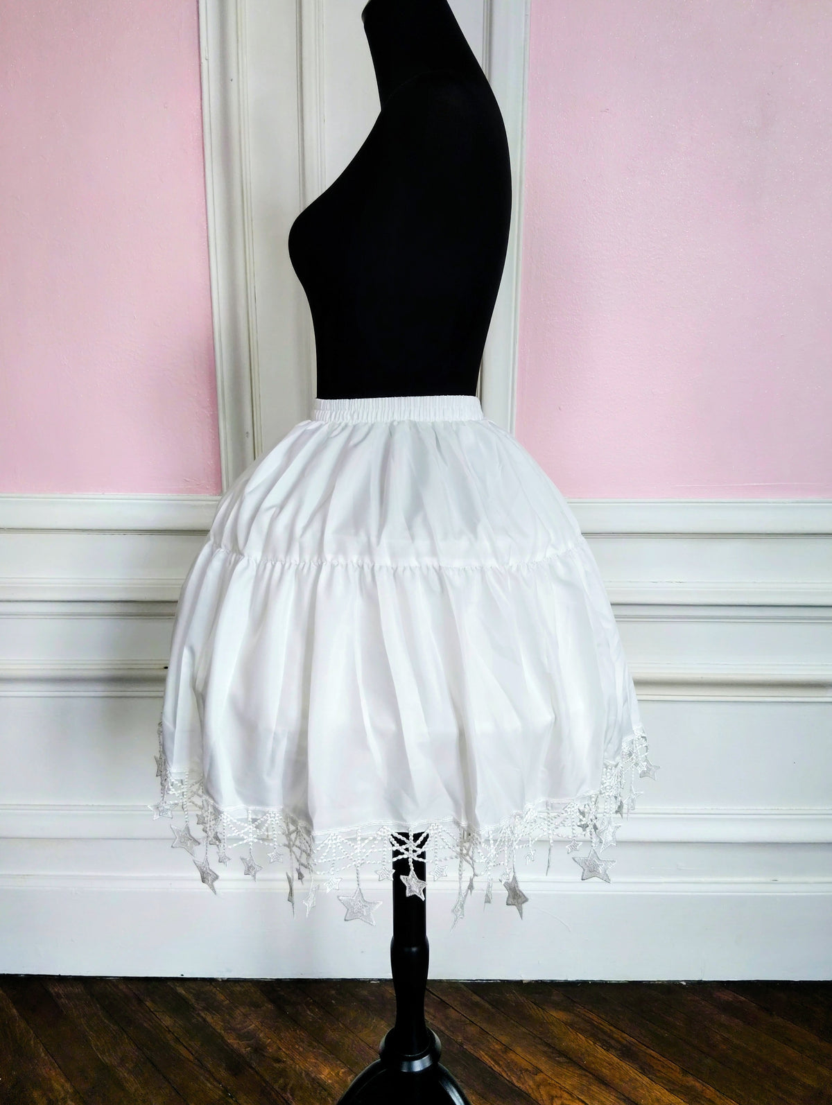 Jupon Court Lolita Blanc à Dentelle Étoilée, Sous-Jupe Bouffante Princesse