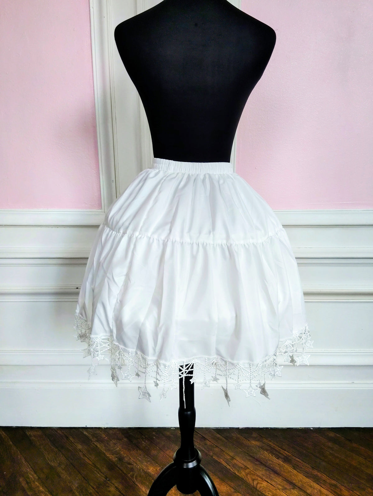 Jupon Court Lolita Blanc à Dentelle Étoilée, Sous-Jupe Bouffante Princesse