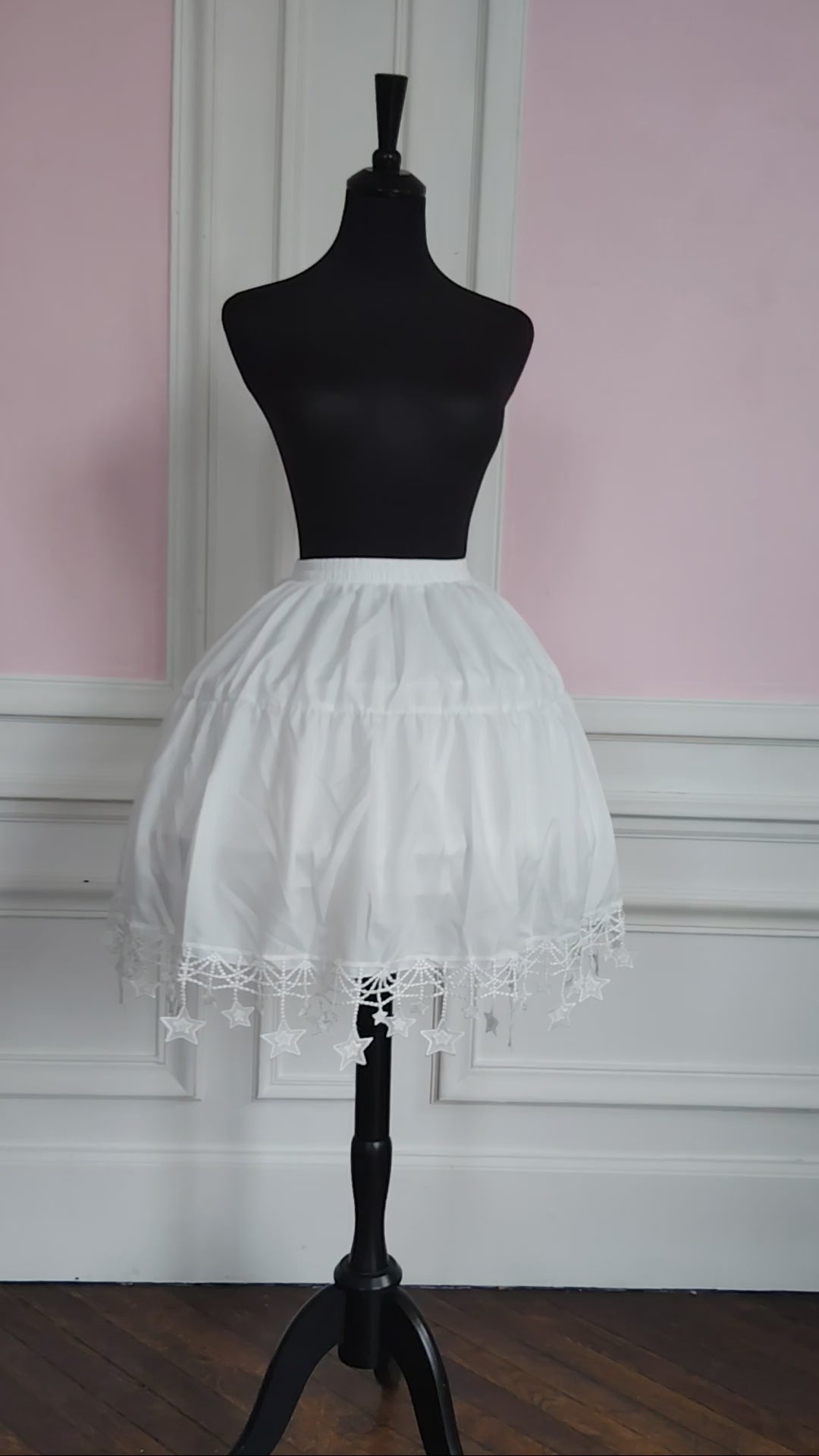 Jupon Court Lolita Blanc à Dentelle Étoilée, Sous-Jupe Bouffante Princesse